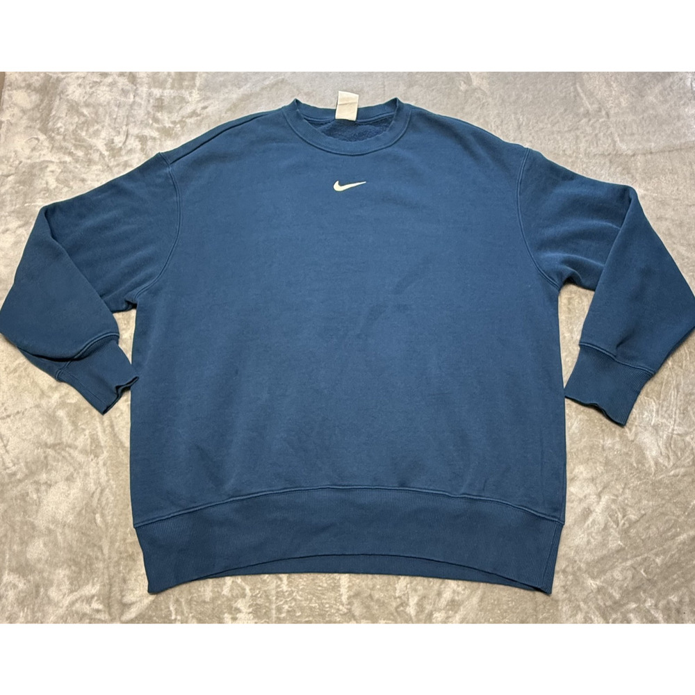 Nike Sportswear Womens Center Swoosh Crewneck Sweatshirt Sz M Blue Oversized